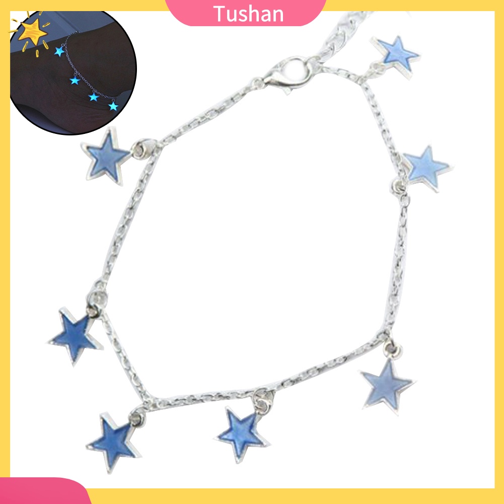 TUSH_Fashion Unisex Blue Fluorescent Pentagonal Star Tassel Beach Anklet Bracelet