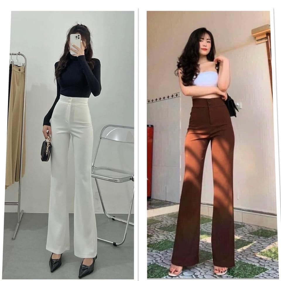 Quần Ống Suông Loe Cạp Cao 2 Cúc - Quần Ống Loe Cạp Cao Tôn Dáng Đủ 4 Màu Chất Đẹp-mã 65A