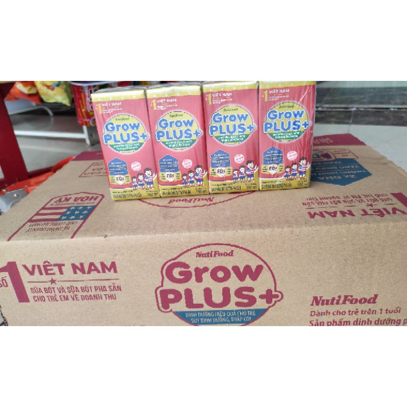 Thùng 48 hộp 180ml sữa bột pha sẵn Grow Plus+ đỏ Nutifood (12 lốc x 4 hộp/lốc)