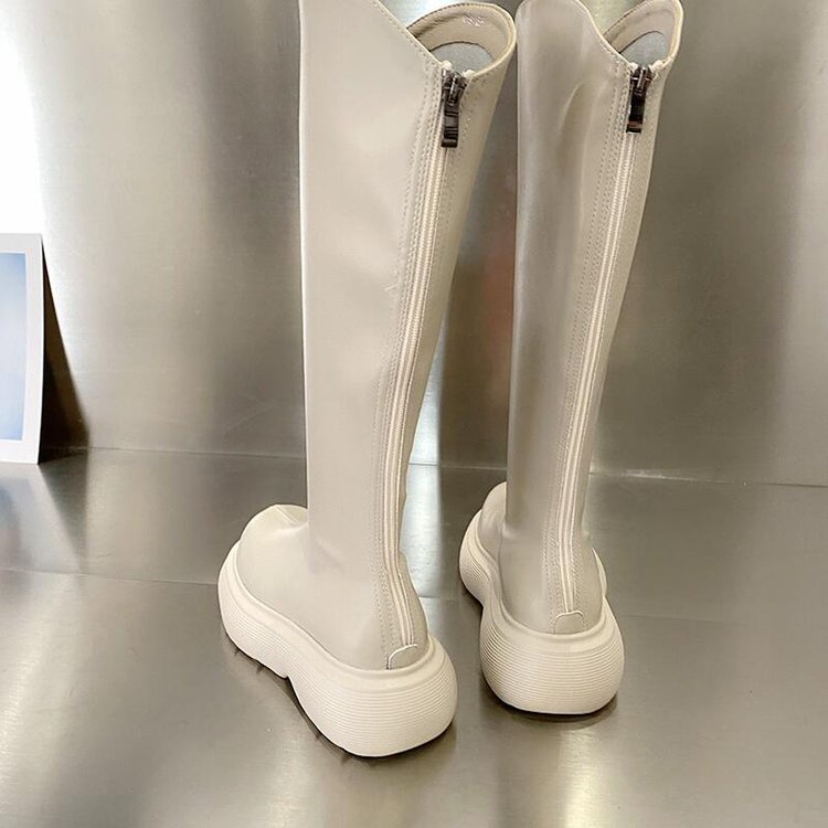 Giày bốt Martin cao gót mũi tròn phối khóa kéo thời trang cho nữ | BigBuy360 - bigbuy360.vn