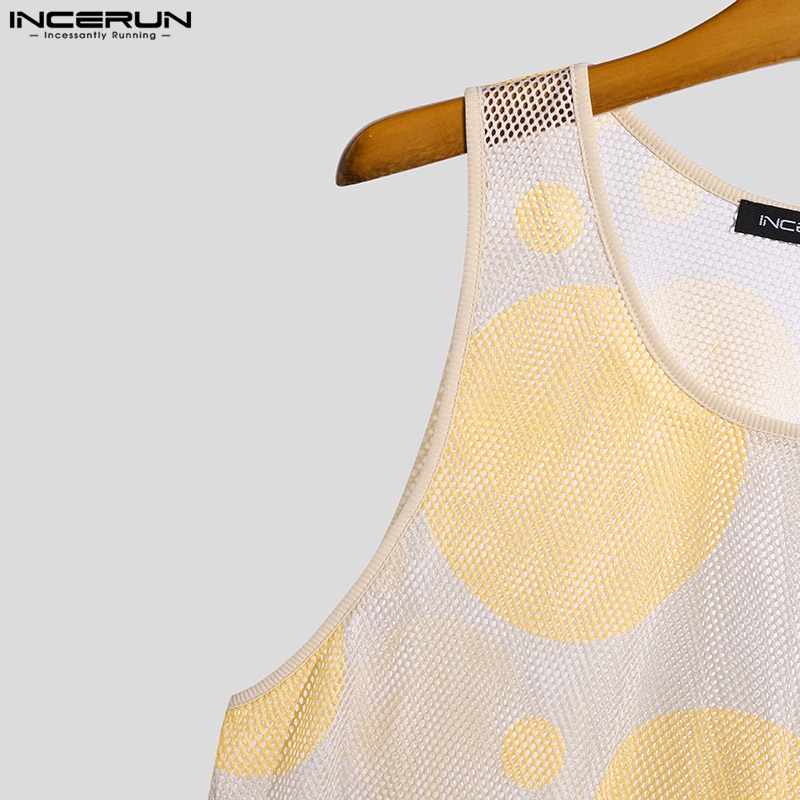 INCERUN Áo Tank Top Trong Suốt Không Tay In Họa Tiết Hoa Thời Trang Cho Nam Giới