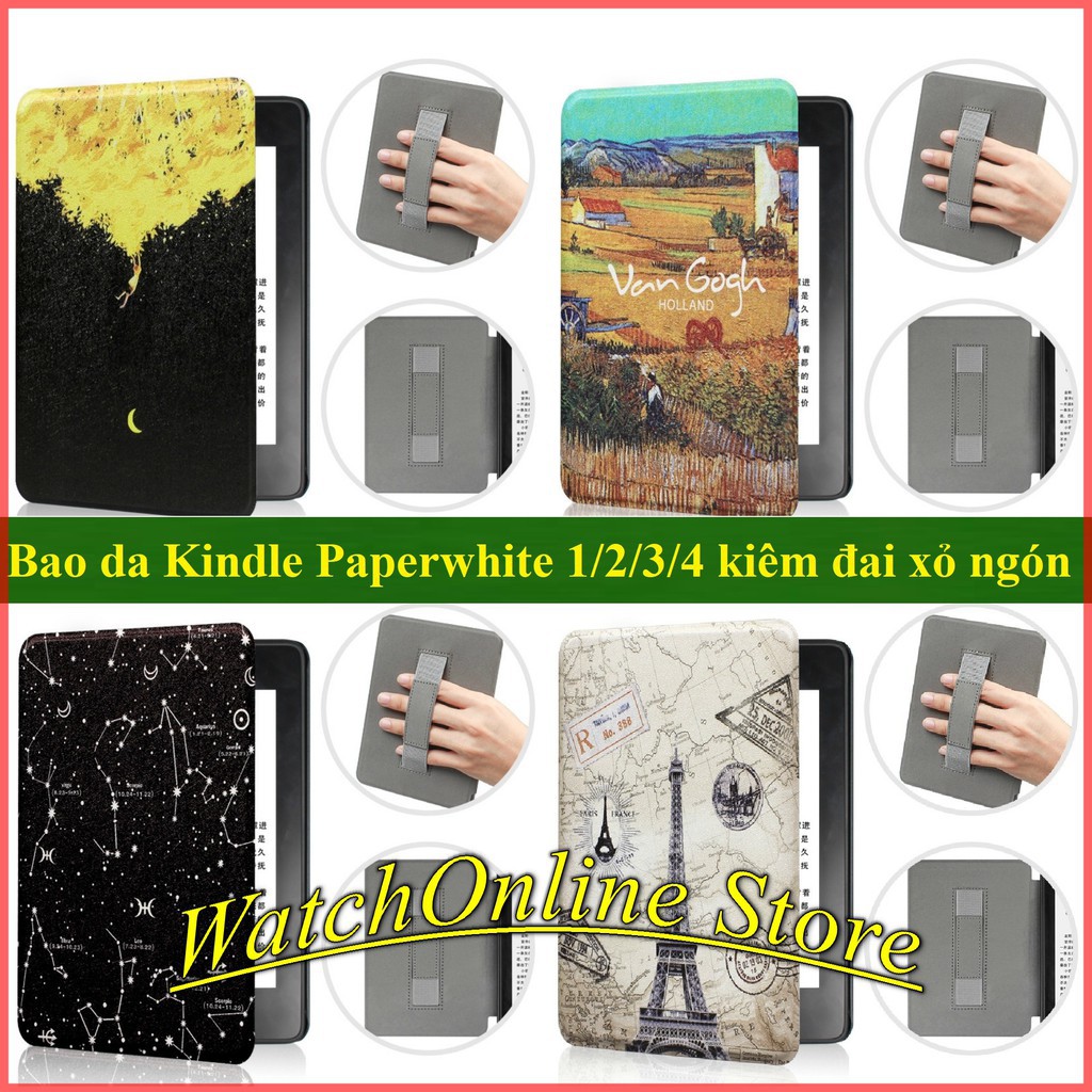 Bao da Kindle Paperwhite 1/2/3/4 có đai xỏ ngón - Gen 4 (10th)