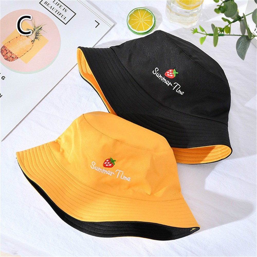 Nón Vành Tròn Bằng Cotton Chống Nắng Thêu Họa Tiết Hai Mặt Thời Trang Mùa Hè Cho Unisex