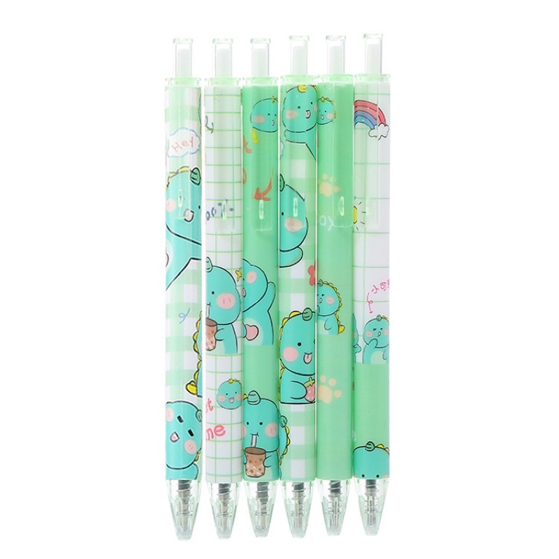 Bút bi bấm khủng long xanh lá cute dễ thương, Bút gel mực dạng bấm 0.5mm, bút bi bấm mực đen cute Ếch ộp Vpp