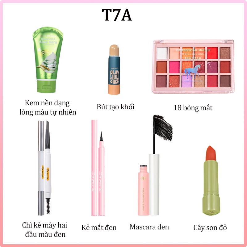 1 bộ 7 miếng bộ trang điểm cho học sinh,bộ make up đầy đủ thích hợp cho người mới bắt đầu