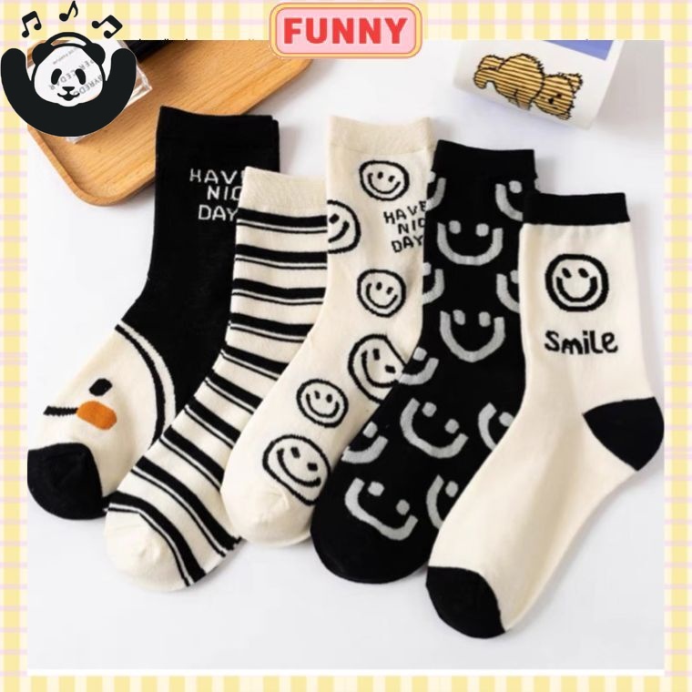 Vớ Cổ Cao Hình Mặt Cười Dễ Thương Phong Cách Hàn Quốc Cho Nữ