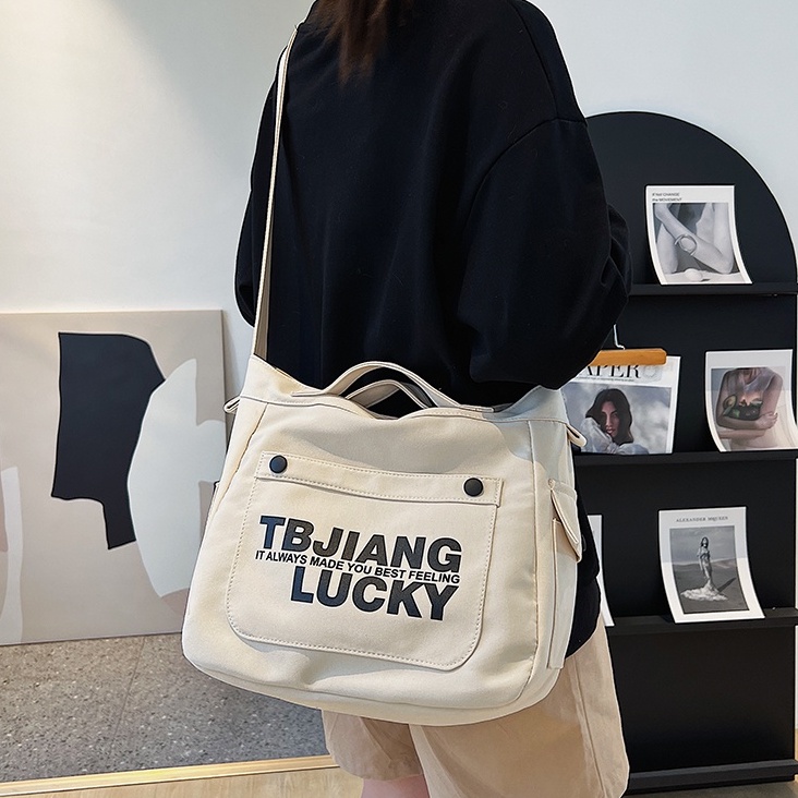Túi Đeo Chéo Vải Canvas Thời Trang Hàn Quốc Cho Nữ