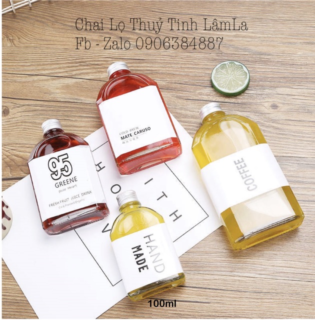 Chai Thuỷ Tinh Dẹp Vai Bầu Nắp Nhôm 100ml 200ml 250ml