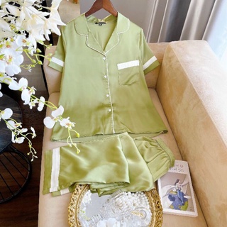 Bộ pijama lụa hàn cao cấp trơn mặc nhà
