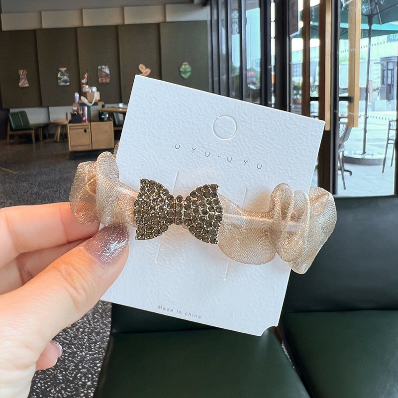 Dây buộc tóc, cột tóc scrunchies đính đá HÌNH NƠ màu trơn Hàn Quốc