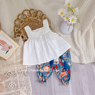 Bộ cổ vuông quần bo lửng bé gái