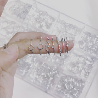 Nhẫn bạc TLEE basic hình khối mix match cá tính TLEE JEWELRY A0333