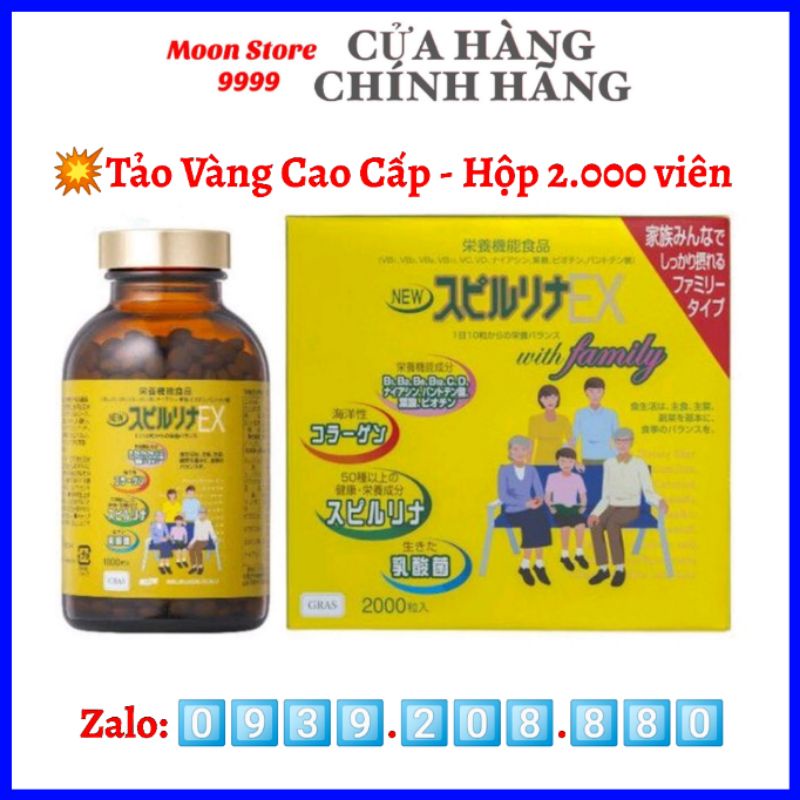 Tảo vàng Spirulina EX Nhật Bản Chính Hãng - 1 Hộp có 2 lọ, mỗi lọ 1.000 viên