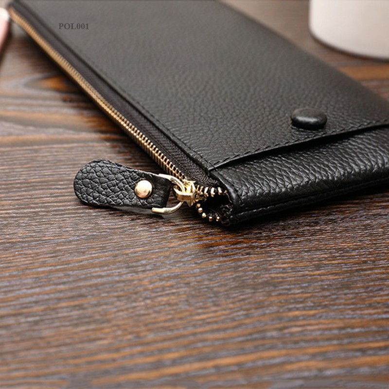 Ví da thời trang, Bóp ví dáng dài cho nam nữ, da bò cao cấp, nhiều ngăn, có ngăn để điện thoại POL001