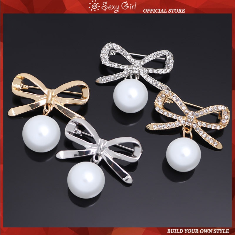 Ghim Cài Áo Hình Nơ Đính Ngọc Trai Và Kim Cương Giả Chống Chói