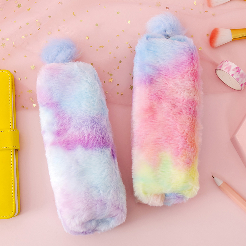 Túi đựng bút phối lông màu gradient phong cách Hàn Quốc sáng tạo dễ thương cho nữ