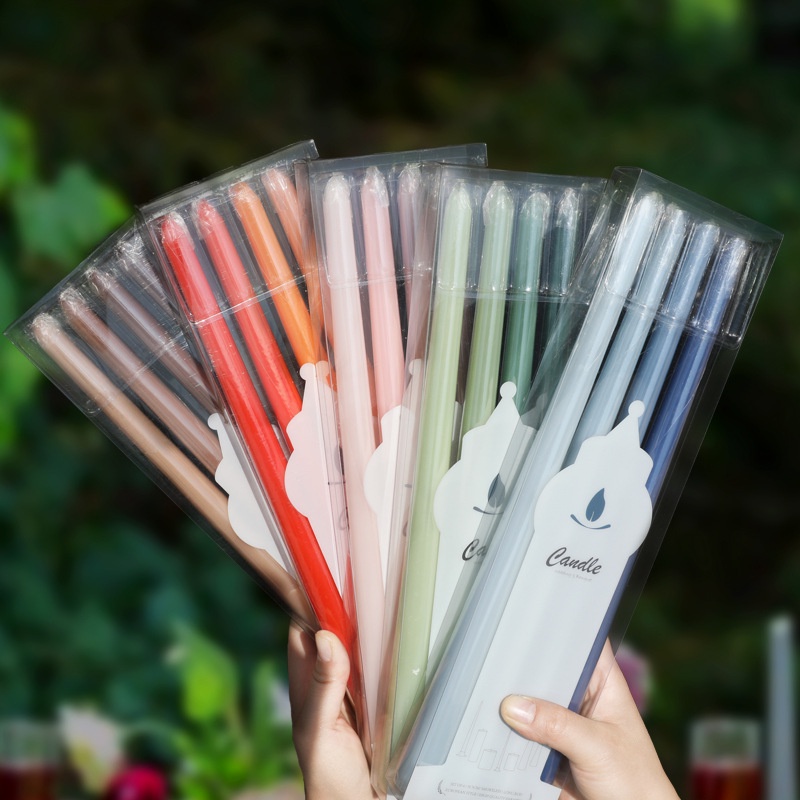 Set 4 nến Hàn Quốc sắc màu 30cm, nến cây đám cưới, nến nodric bắc âu, nến thơm màu pastel đèn cầy trang trí
