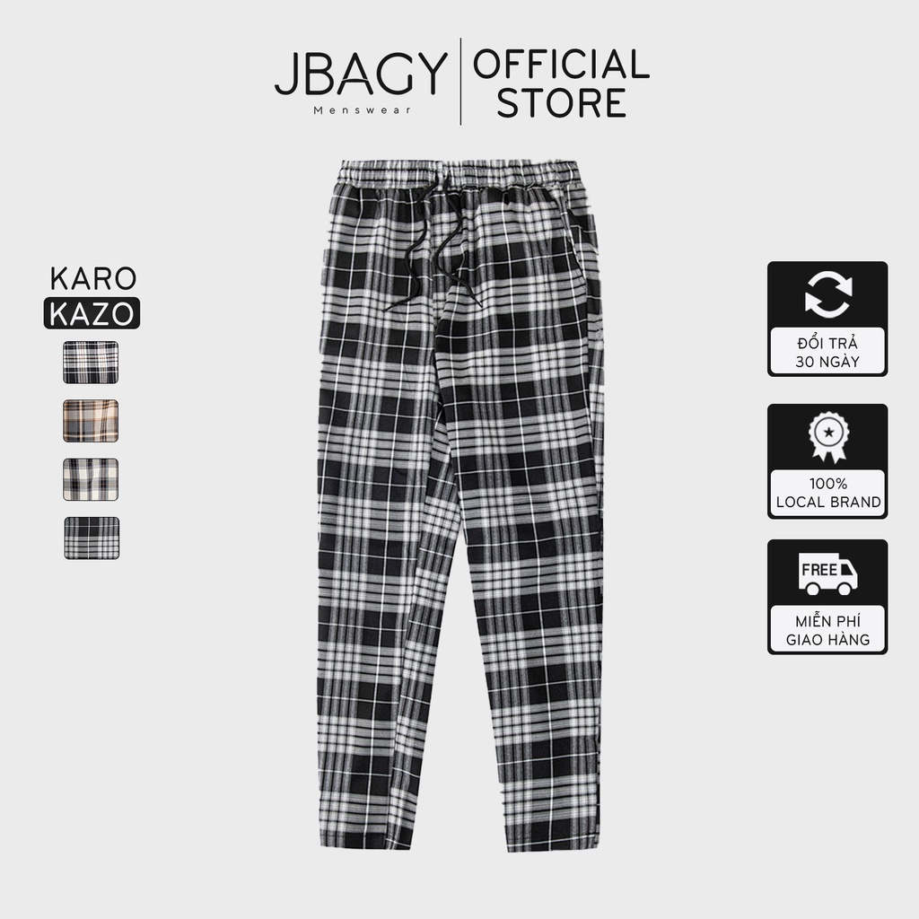 ∏◑♧Quần kẻ karo nam dáng suông CAZO vải thô tông nâu sang trọng thương hiệu JBAGY - JBD01