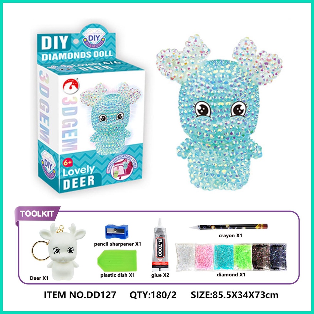 Bộ Móc Khóa Đính Đá 5D DIY Hình Chú Hươu Để Trang Trí