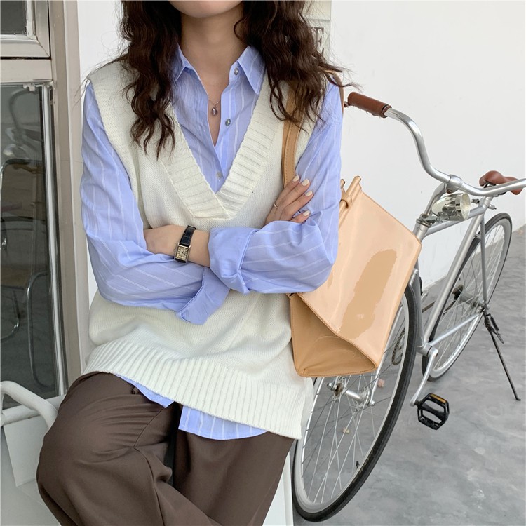 Áo Sweater Không Tay Cổ Chữ V Dáng Rộng Phong Cách Hàn Quốc | BigBuy360 - bigbuy360.vn