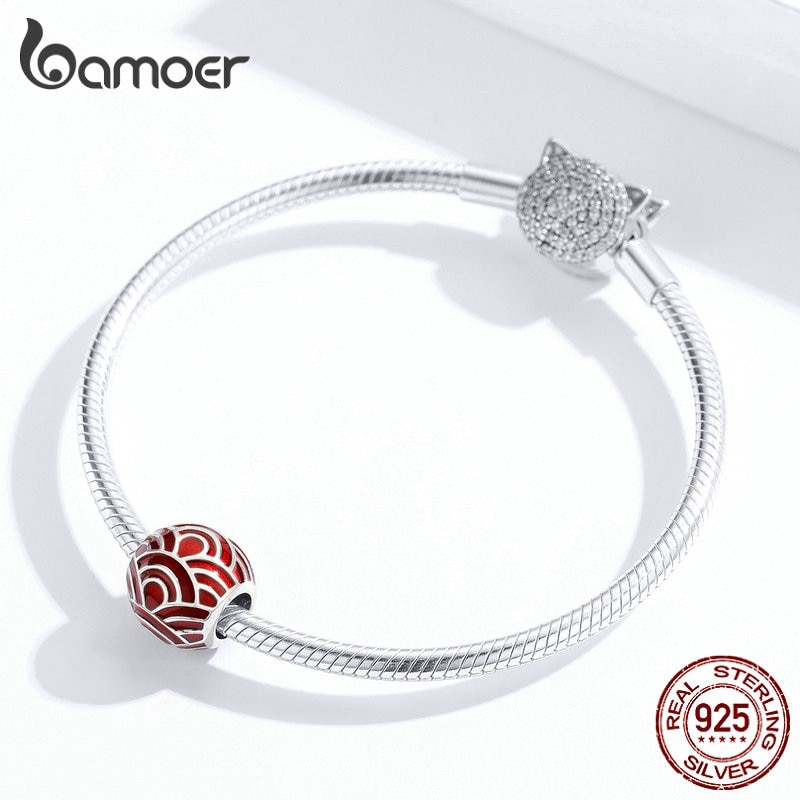 BAMOER Hạt Charm Hình Tròn Làm Trang Sức BạC 925 BSC133