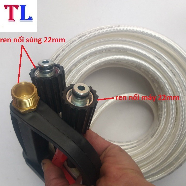 Bộ 10m - 15m - 20M - 30M dây rửa xe áp lực cao và súng xịt ( ren 22mm - 22mm )