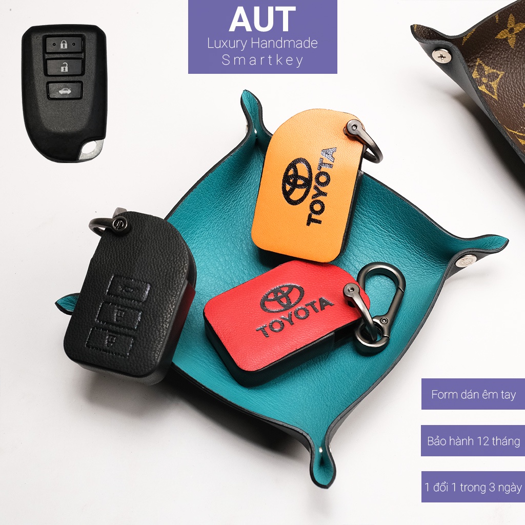 Ốp da chìa khóa ô tô Toyota Vios Yaris 3 nút bấm da bò handmade TVW CD