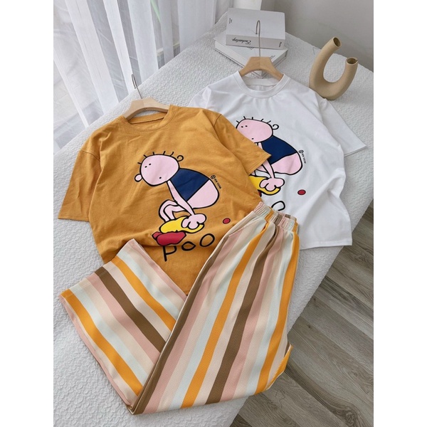 SET ÁO THUN VÀNG QUẦN SỌC MÀU TRẺ TRUNGGIMI (Kèm ảnh thật)