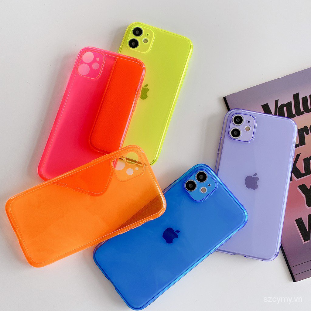 Capa Flexível De Silicone Com Estampa De Coração / Sorriso / Rosto Para for iPhone 12 Pro Max 6.7inch 5.4 12 Mini Cover Fashion Neon Fluorescent Color Phone Case For iphone 11 Pro Max XR X XS Max 6 8 7 plus Cover Luxury Cute Transparent Soft Cases