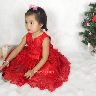 Đầm công chúa đuôi tôm nơ 2 nút( đỏ)
