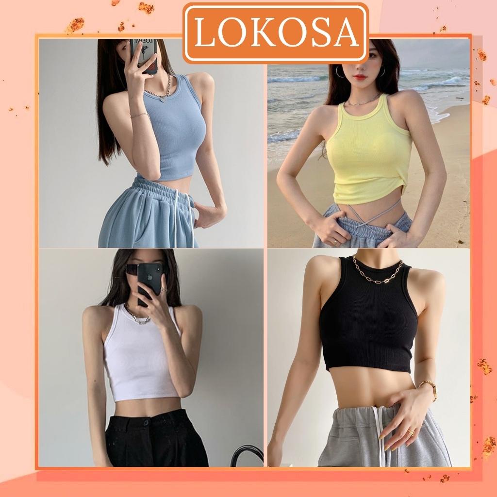 Áo Croptop Ba Lỗ Nữ LOKOSA body kiểu thun sexy hở vai Hàn Quốc giá rẻ Kiểu dáng Ulzzang 2 màu đen Trắng AO013