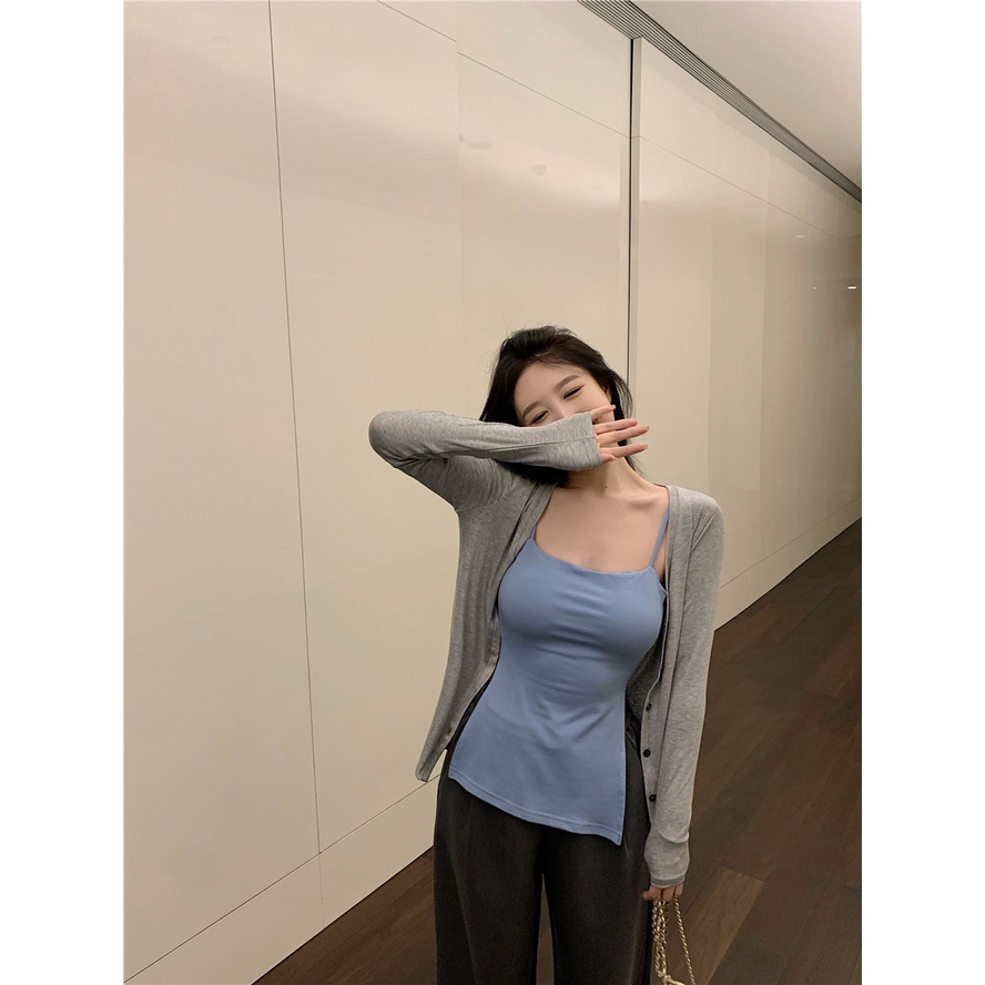 Cocory vn Áo Croptop Hai Dây Màu Trơn Dáng Ôm Thời Trang Mùa Hè Quyến Rũ Cho Nữ