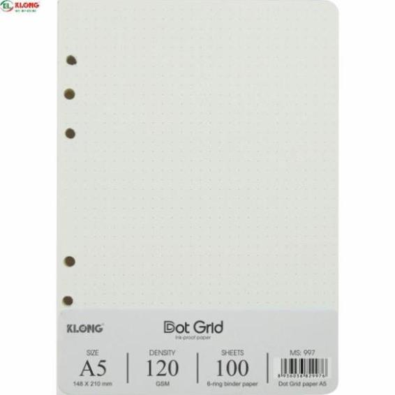 [Klong] Ruột giấy refill sổ còng Dot Grid A5 Klong - 100 tờ; MS: 997