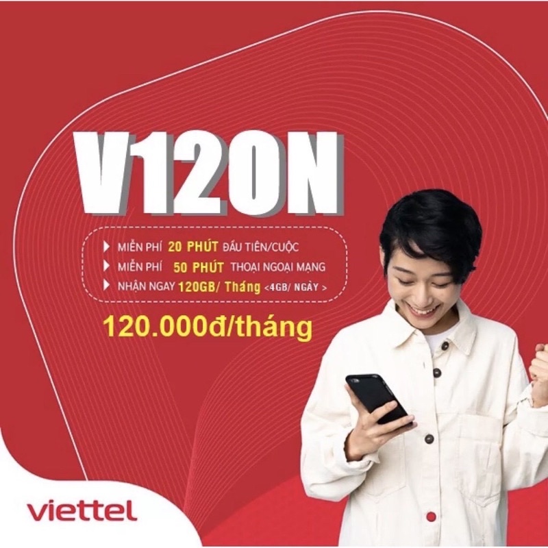 Sim 4G Viettel V120N 4g/ngày miễn phí nội mạng trọn gói 3 tháng, trọn gói 6 tháng , trọn gói 1 năm