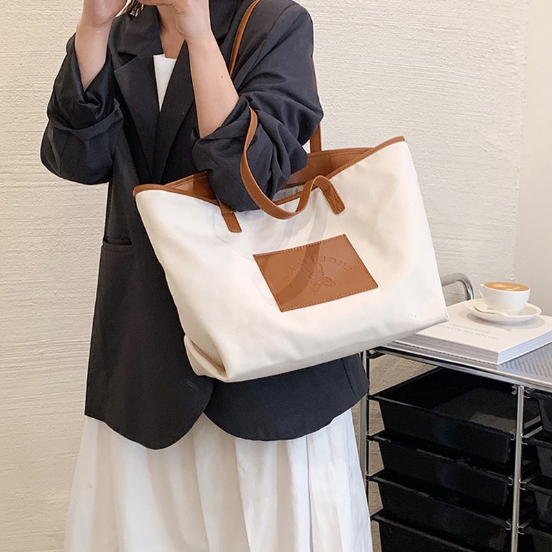Túi Đeo Vai Bằng Vải canvas Kích Thước Lớn Phong Cách Hàn Quốc Dành Cho Nữ