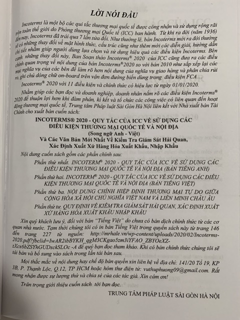 Sách - Incoterms 2020 - Quy tắc của ICC về sử dụng các điều kiện thương mại quốc tế và nội địa (Song ngữ Anh - Việt)