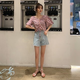 Áo caro tím tay phồng rút ngực bigsize a08
