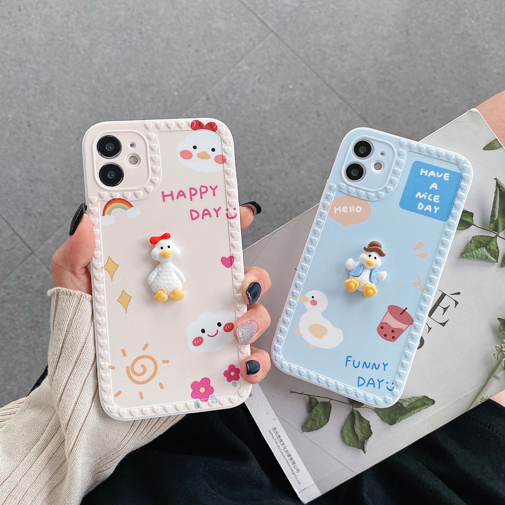 Ốp điện thoại hình gà vịt con màu trắng và xanh dương cho iPhone 7 7P 8 8p X XS XR XMax 11Pro Max