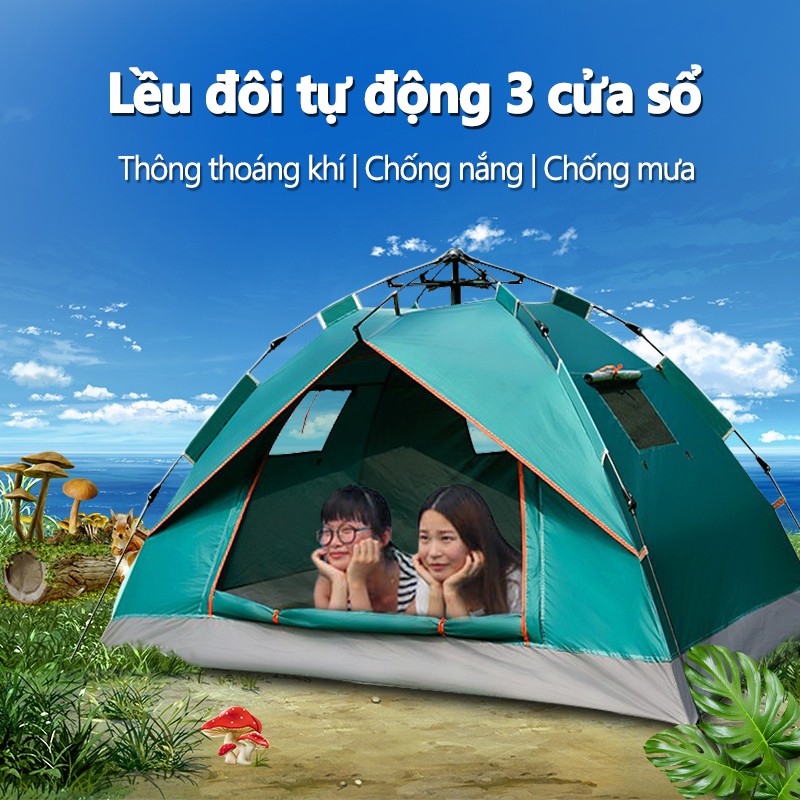 SP91 Lều cắm trại dã ngoại câu ca du lich cao cấp tự động bật mở 2- 3 người gập cất dễ dàng chống nước bền bỉ