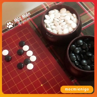 [Combo cờ vây CV24] - Bàn cờ gỗ tre đỏ 2cm + Quân cờ Melamine 2 mặt + Hộp gỗ táo