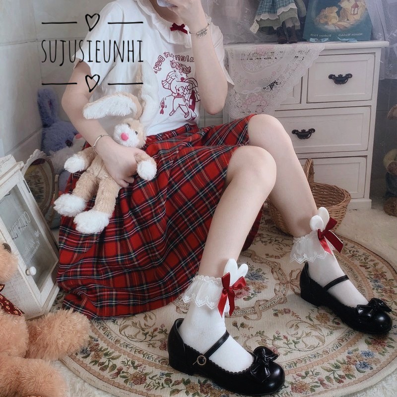 (3 màu) Tất/Vớ lolita hình tai thỏ đính nơ dễ thương