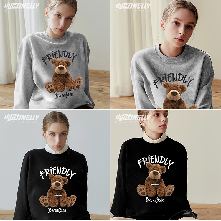 Áo sweater Nelly nỉ lót lông mềm in hình "Gấu Friendly" áo hoodie