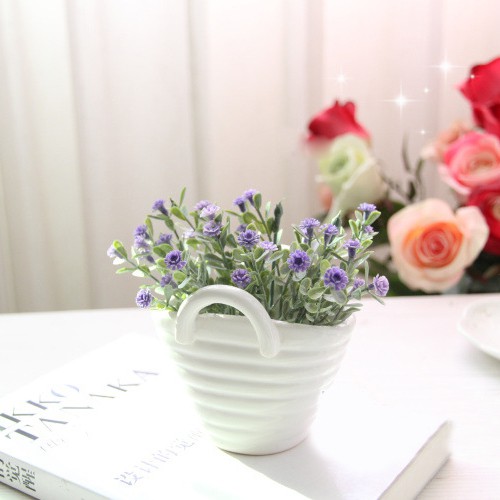 Giỏ Hoa Lụa Để Bàn 17cm - Kiểu Làn Xách Tay - Phong Cách Zak - Décor 17cm - Giỏ Sứ (Đã Có Hoa)