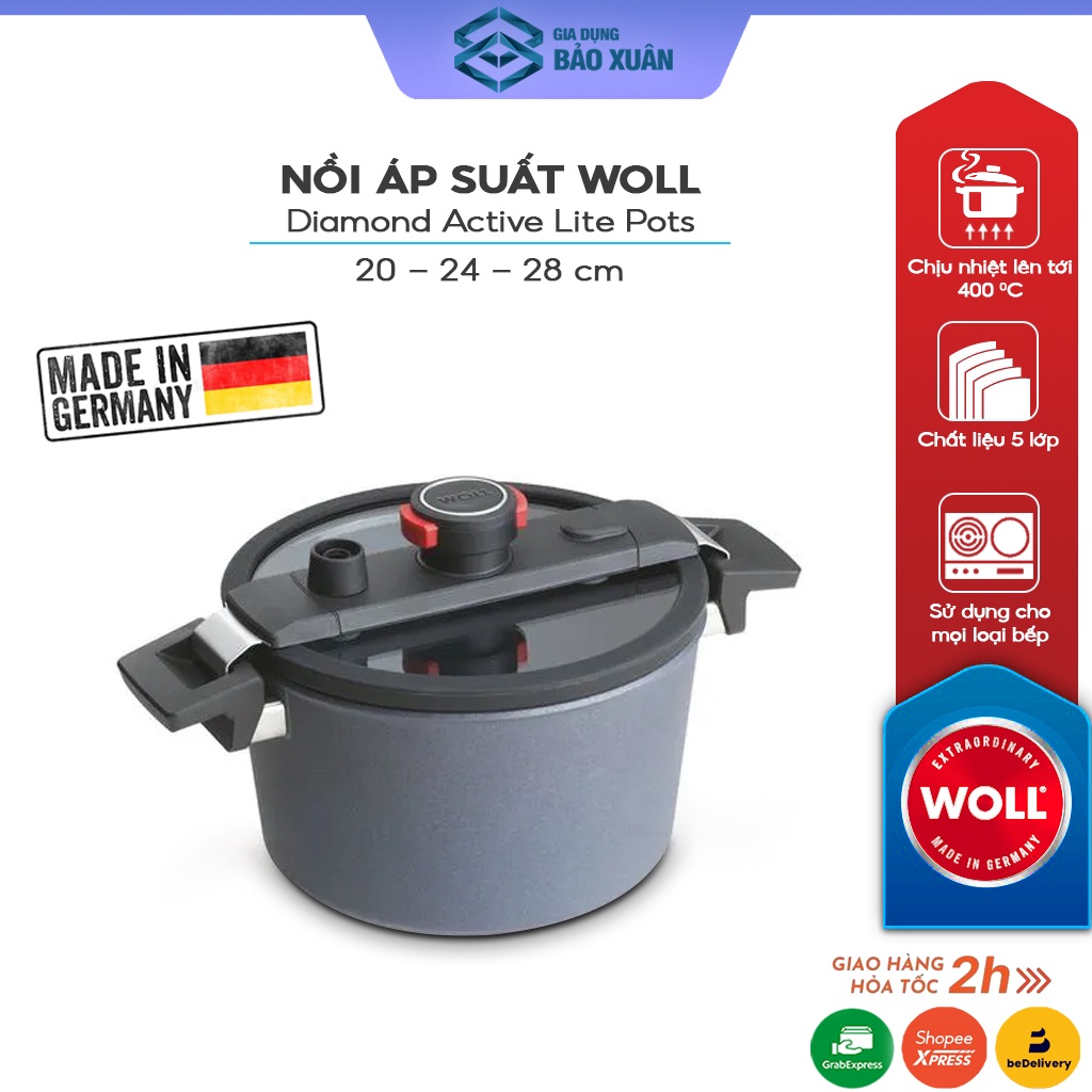 Nồi áp suất Woll Diamond Active Lite Pots có đai silicone giữ nhiệt - Made in Germany