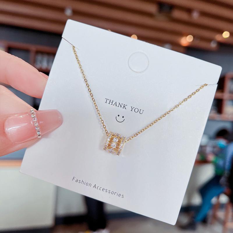 XiaoboACC Vòng Cổ Thép Titan Mạ Vàng Đính Kim Cương Giả - 38CM+6CM