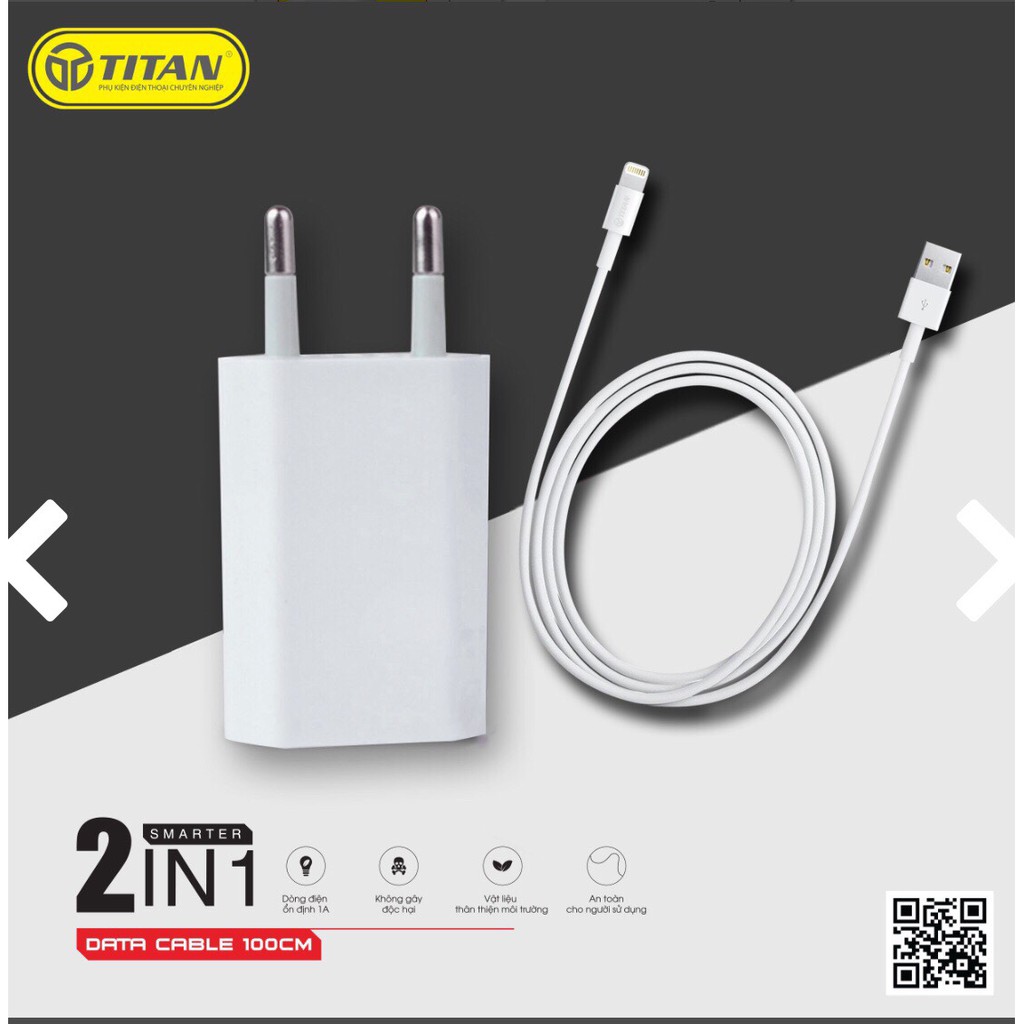 BỘ SẠC CÁP IPHONE TITAN - HÀNG CHÍNH HÃNG BẢO HÀNH 1 NĂM