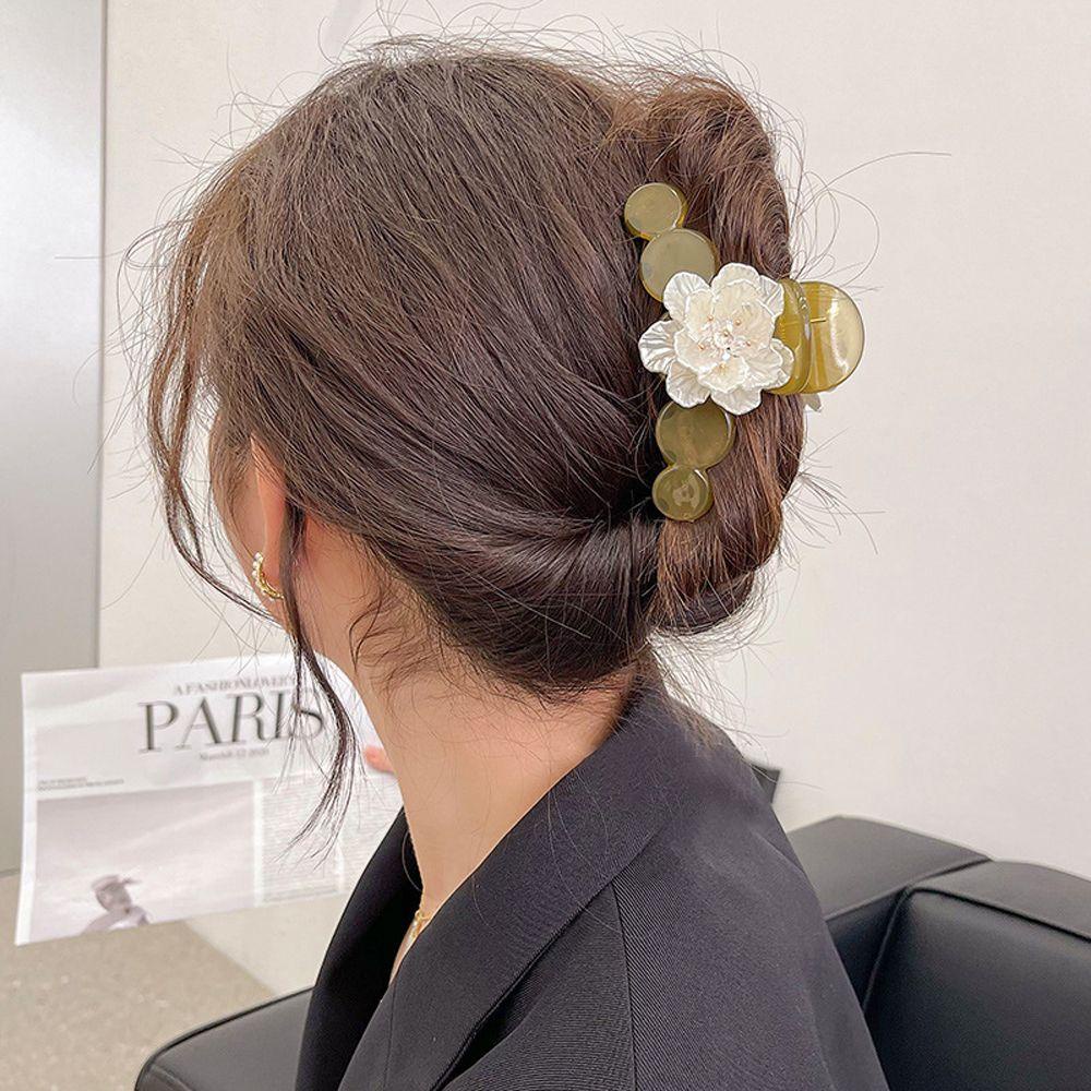 Kẹp Tóc Càng Cua Đính Hoa Trà Lớn Thời Trang Hàn Quốc Cho Nữ