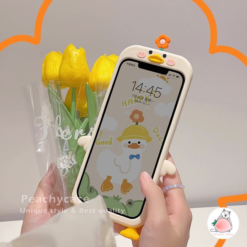 Ốp Điện Thoại Silicone Mềm Họa Tiết Vịt Hoa 3D Cho iPhone 14 13 12 Pro Max 11 Xr Xs Max X 7 8 Plus 6