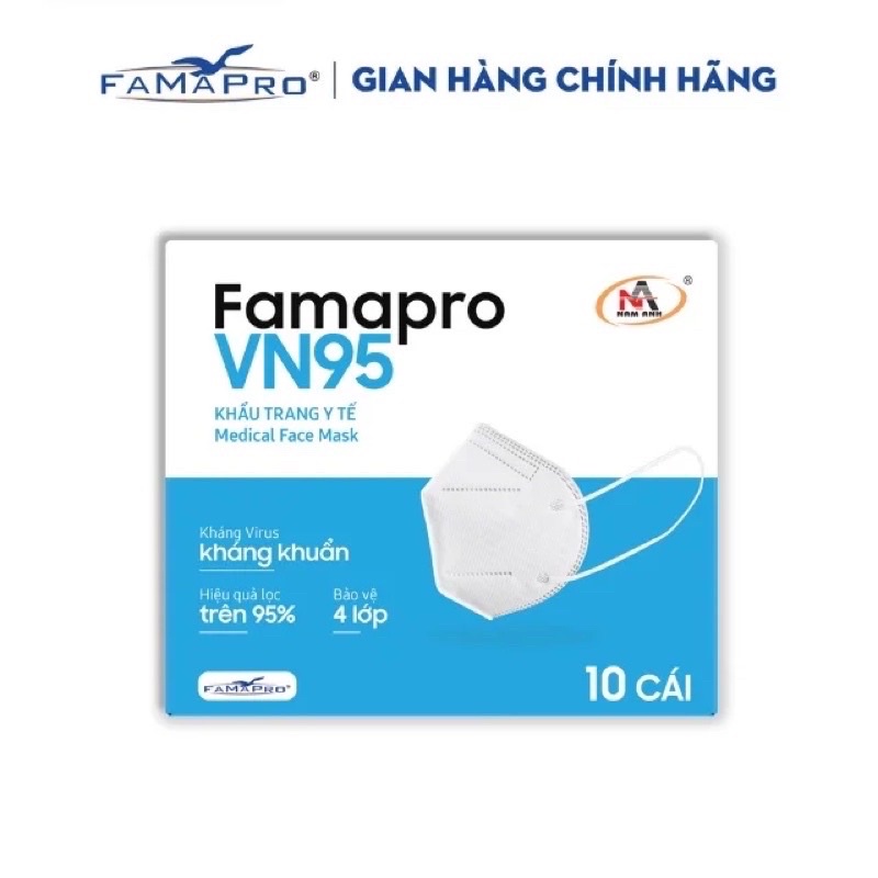 [HỘP-10 CÁI-MÀU TRẮNG] Khẩu trang y tế kháng khuẩn 4 lớp Famapro VN95