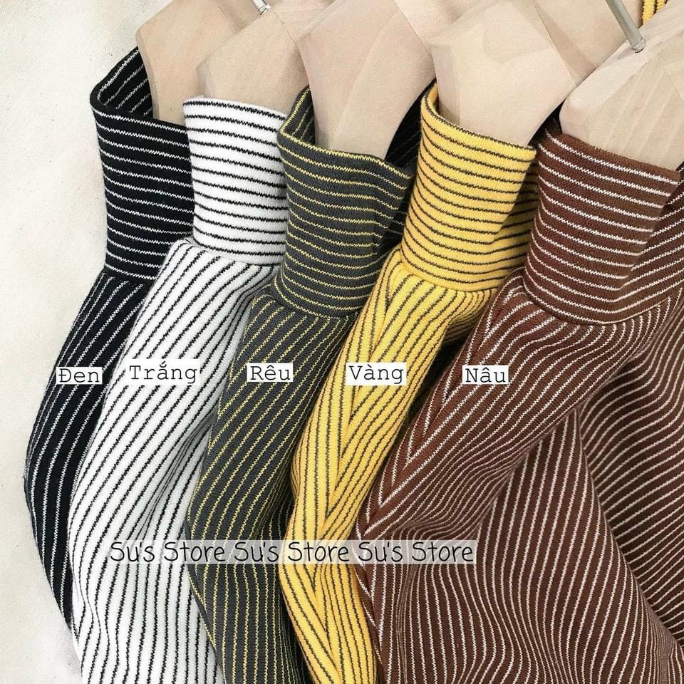 Áo nỉ kẻ cổ cao - Áo len nỉ kẻ cổ 3 phân tay bồng hàng Quảng Châu loại 1
